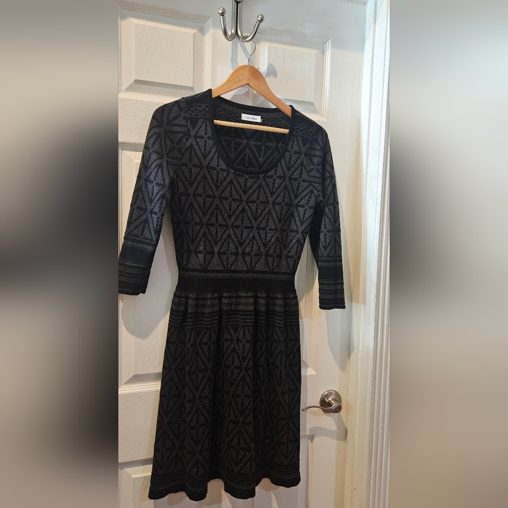 Calvin Klein Black Geometric Long Sleeve Dress
